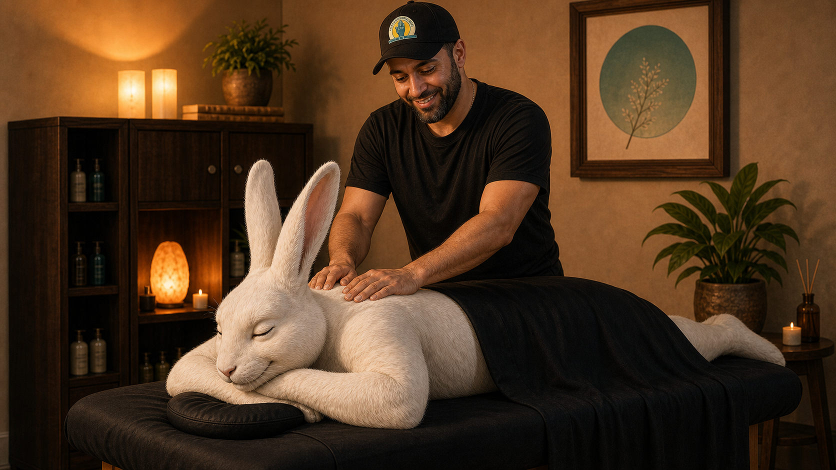 Michael gives Rabbit a relaxing massage