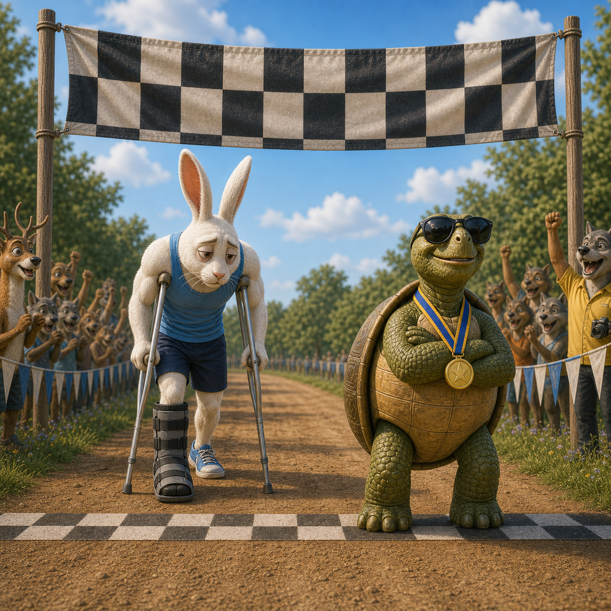 Rabbit injures himself during a race.